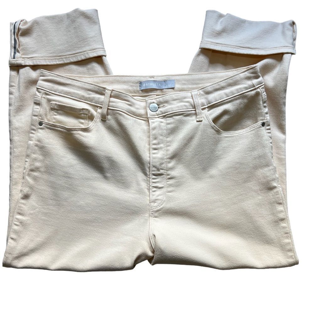 ATHLETA SCULPTEK CUFF LEG JEANS SIZE 16 CREAM